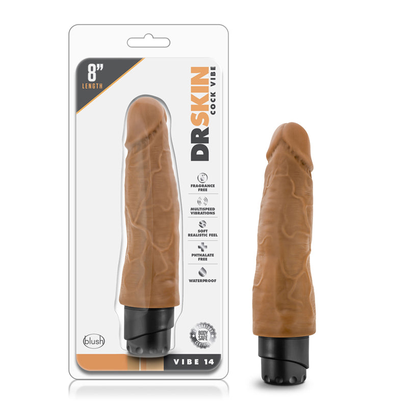 Blush Dr. Skin Vibe 14 Realistic 8 in. Vibrating Dildo Tan