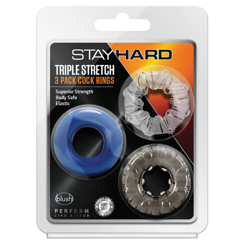 Blush Stay Hard Triple Stretch Cock Rings - Pack of 3