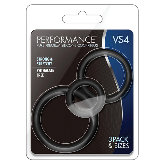 Blush Performance VS4 Pure Premium Silicone Cockring Set - Black