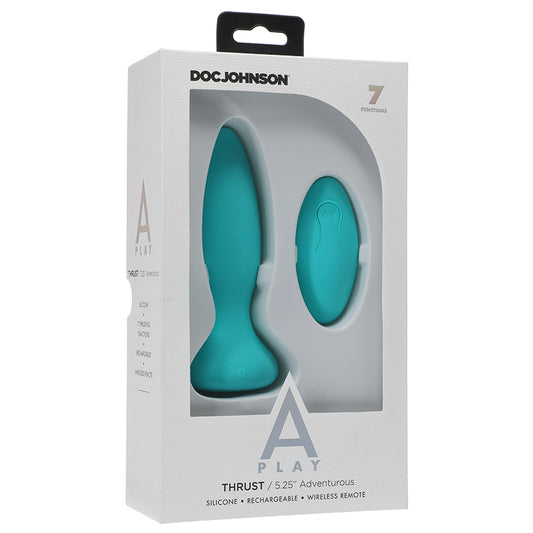 A Play Thrust Adventurous Rechargeable Silicone Anal Plug w/Remote - Teal