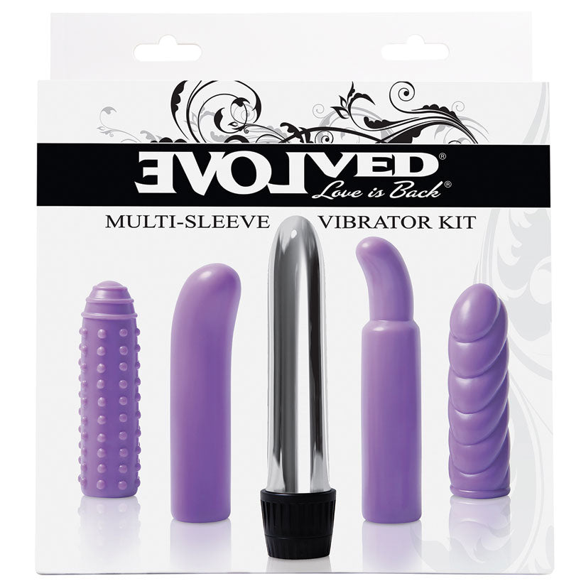 Evolved Multi Sleeve Vibrator Kit w/4 Textured Sleeves &amp; Vibe - Purple