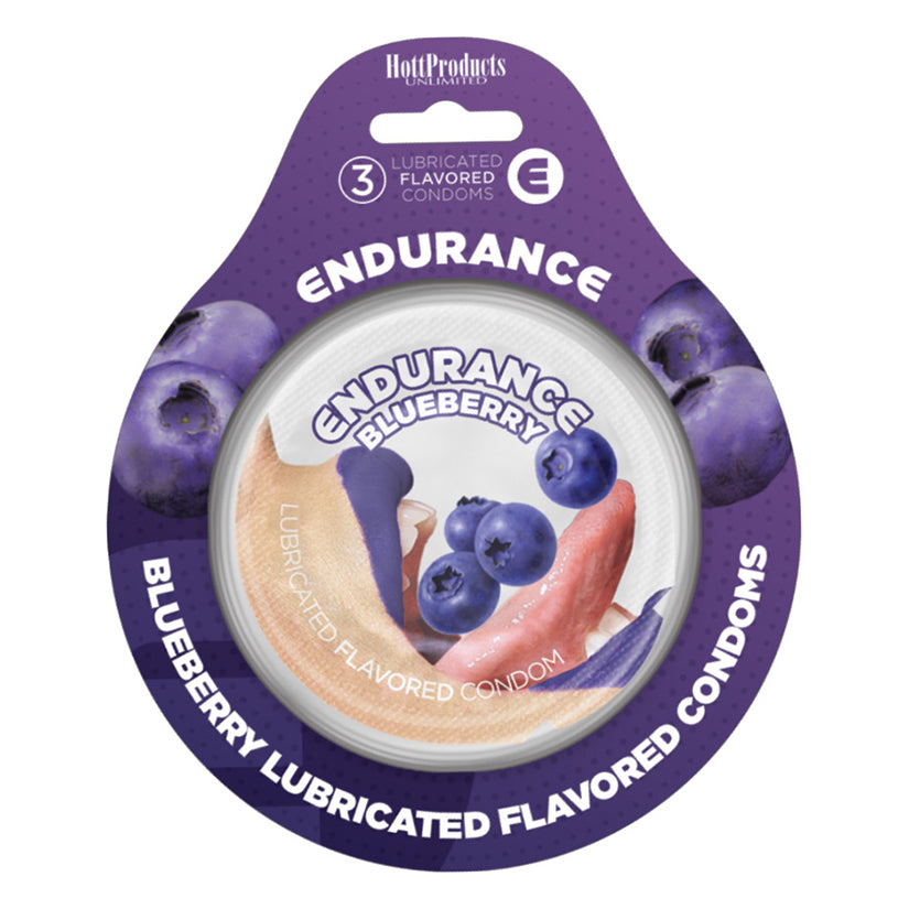 HOTT PRODUCTS UNLIMITED Endurance Condoms - Blueberry 3pk (HP-2097)