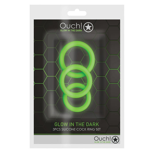 Shots Ouch 3 pc Cock Ring Set - Glow in the Dark