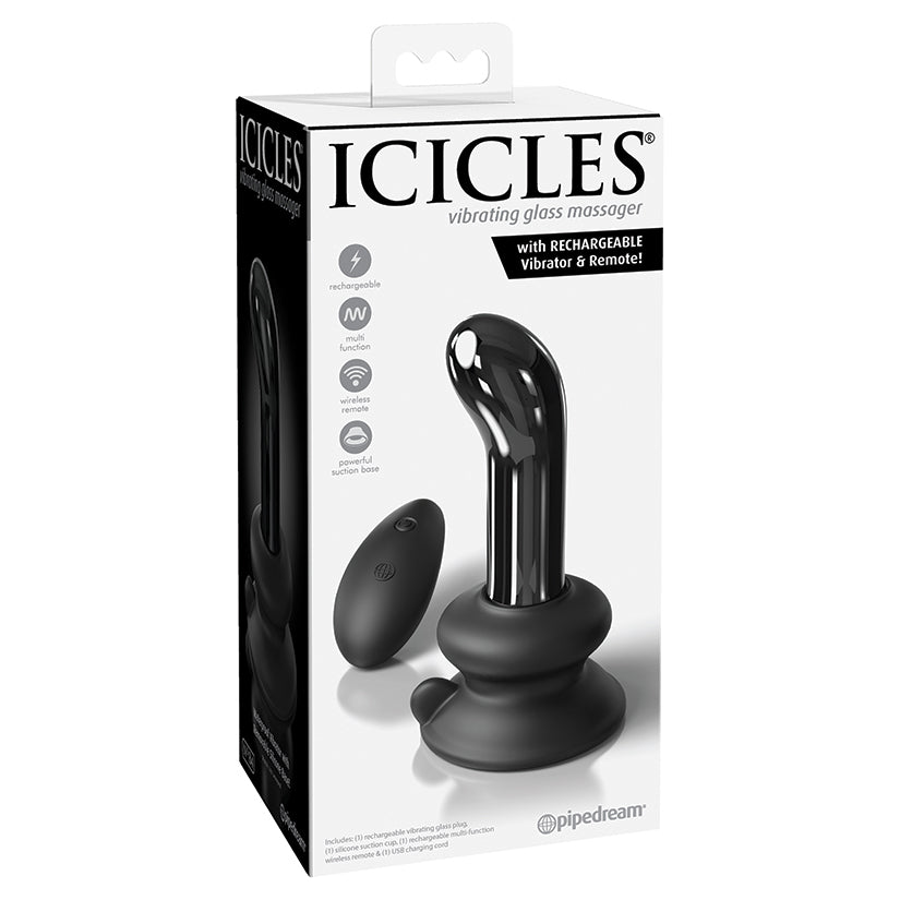 Icicles No. 84 Hand Blown Glass Vibrating Butt Plug w/Remote - Black