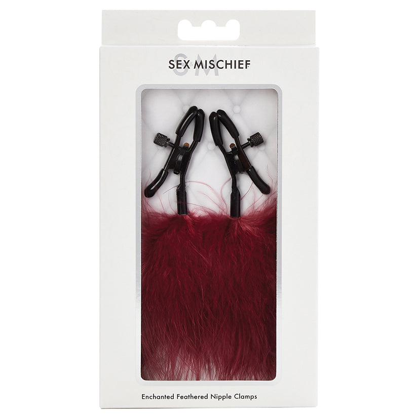 Sex &amp; Mischief Enchanted Feather Nipple Clamps - Burgundy