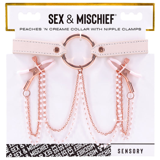 Sex &amp; Mischief Peaches &#039;n CreaMe Collar w/Nipple Clamps