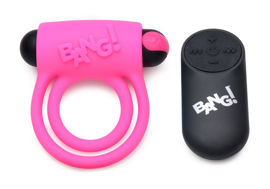 XR Brands Bang Silicone Cock Ring and Bullet with Remote Control - Pink