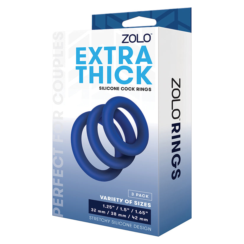 ZOLO Extra Thick Silicone Cock Rings - Blue Pack of 3