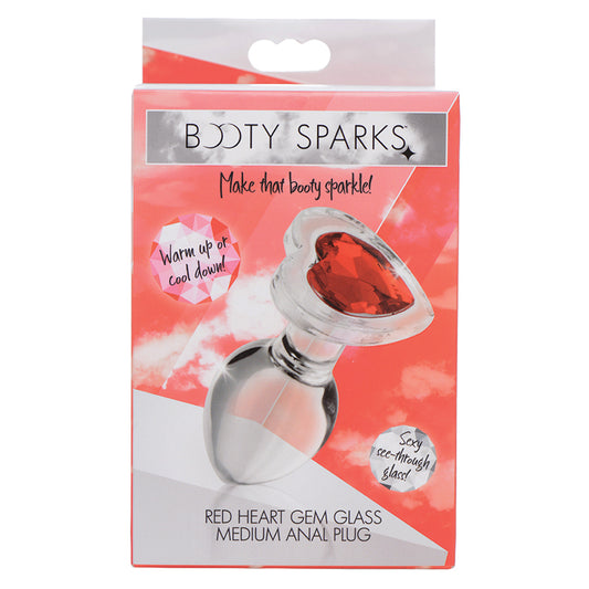 Booty Sparks Red Heart Gem Glass Anal Plug - Medium