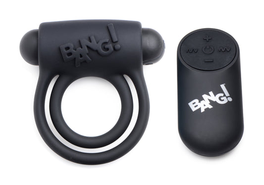 XR Brands Bang Silicone Cock Ring and Bullet With Remote Control - Black